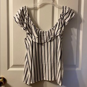 White Top w/ 1/4 in. Vertical Slate Blue Stripes